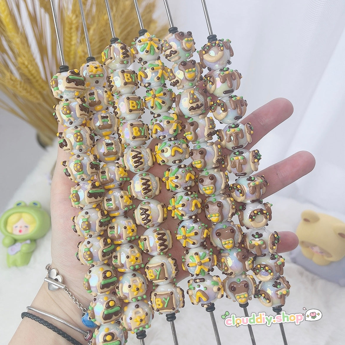 Yellow Coffee Color Hand-Painted Beads