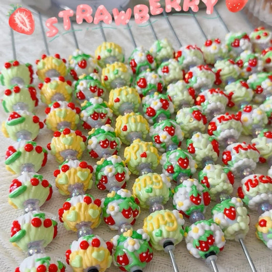 Strawberry Green Hand-Painted Beads