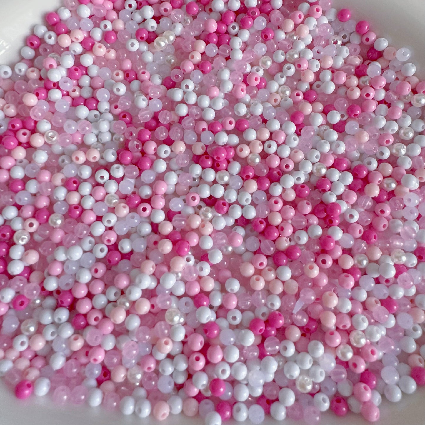 3mm Pink White Beaded