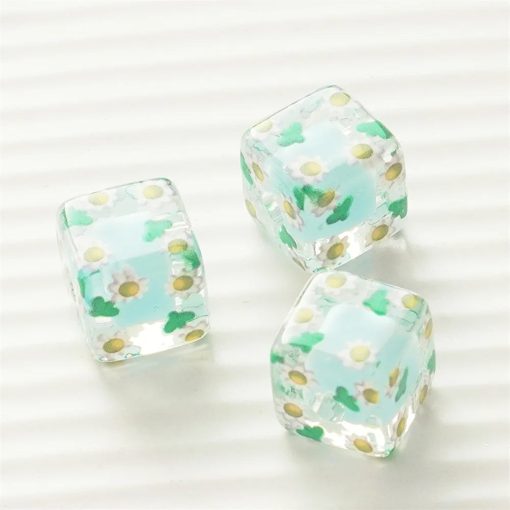 14mm New Flower Beads Square Middle Bead Hand Strings Ropes Bracelet Loose Beads Accessories Girl DIY Jewelry Material