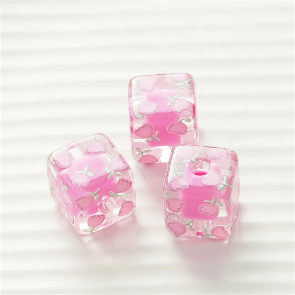 14mm New Flower Beads Square Middle Bead Hand Strings Ropes Bracelet Loose Beads Accessories Girl DIY Jewelry Material