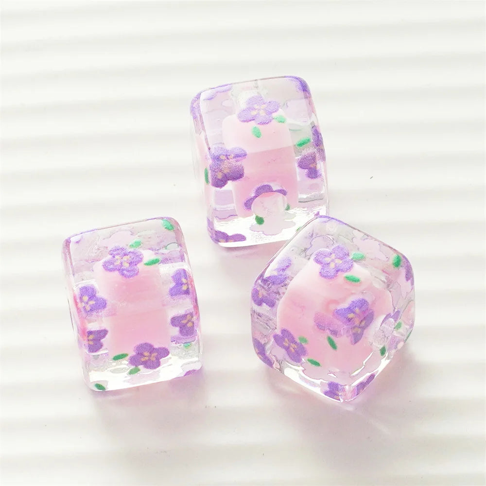 14mm New Flower Beads Square Middle Bead Hand Strings Ropes Bracelet Loose Beads Accessories Girl DIY Jewelry Material