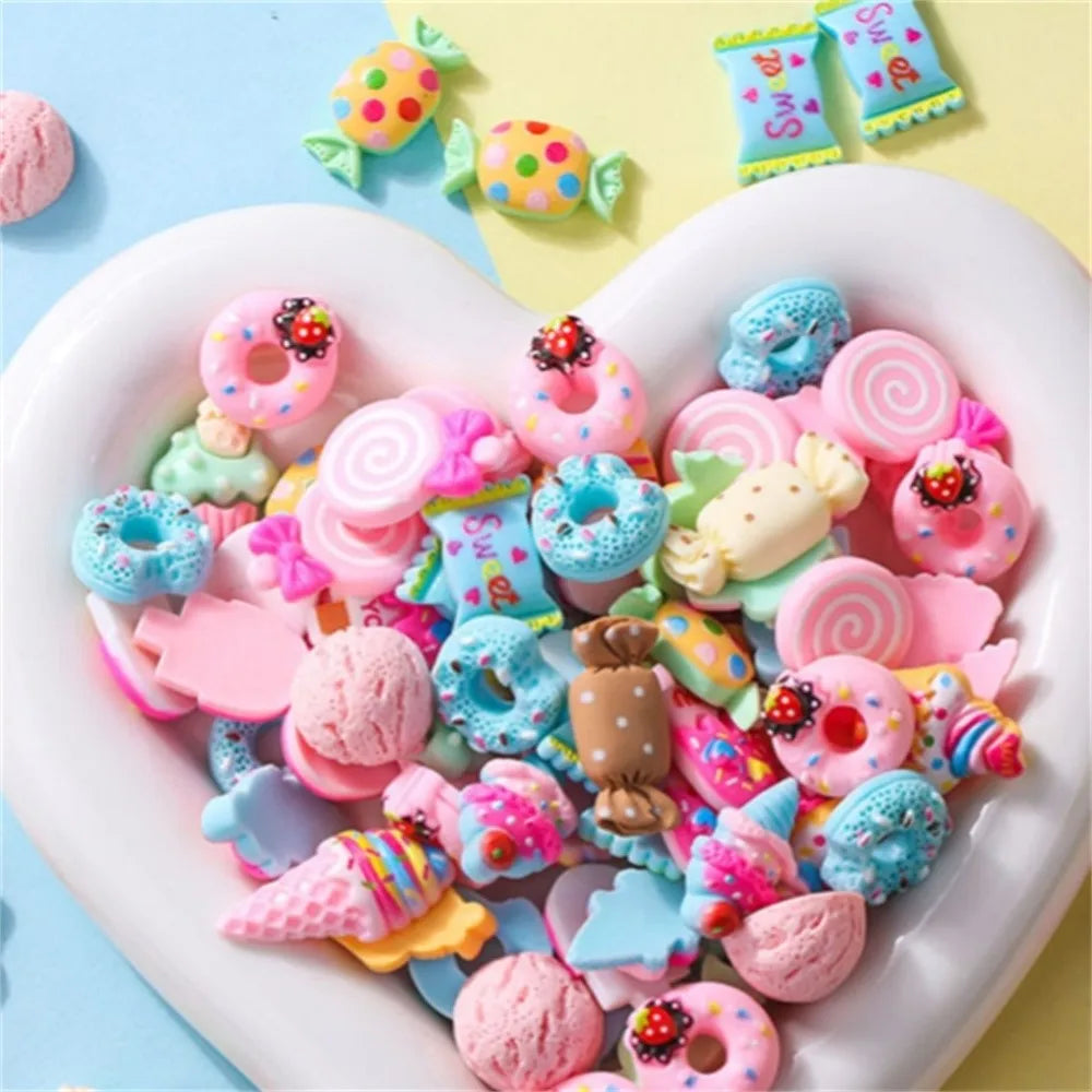 20pcs Slime Resin Fake Candy Charms Kawaii Cute Set Flatback Bead for DIY Craft Hair Clip Phone Case Scrapbooking Making Supply