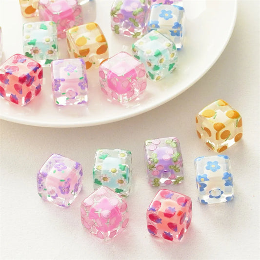 14mm New Flower Beads Square Middle Bead Hand Strings Ropes Bracelet Loose Beads Accessories Girl DIY Jewelry Material