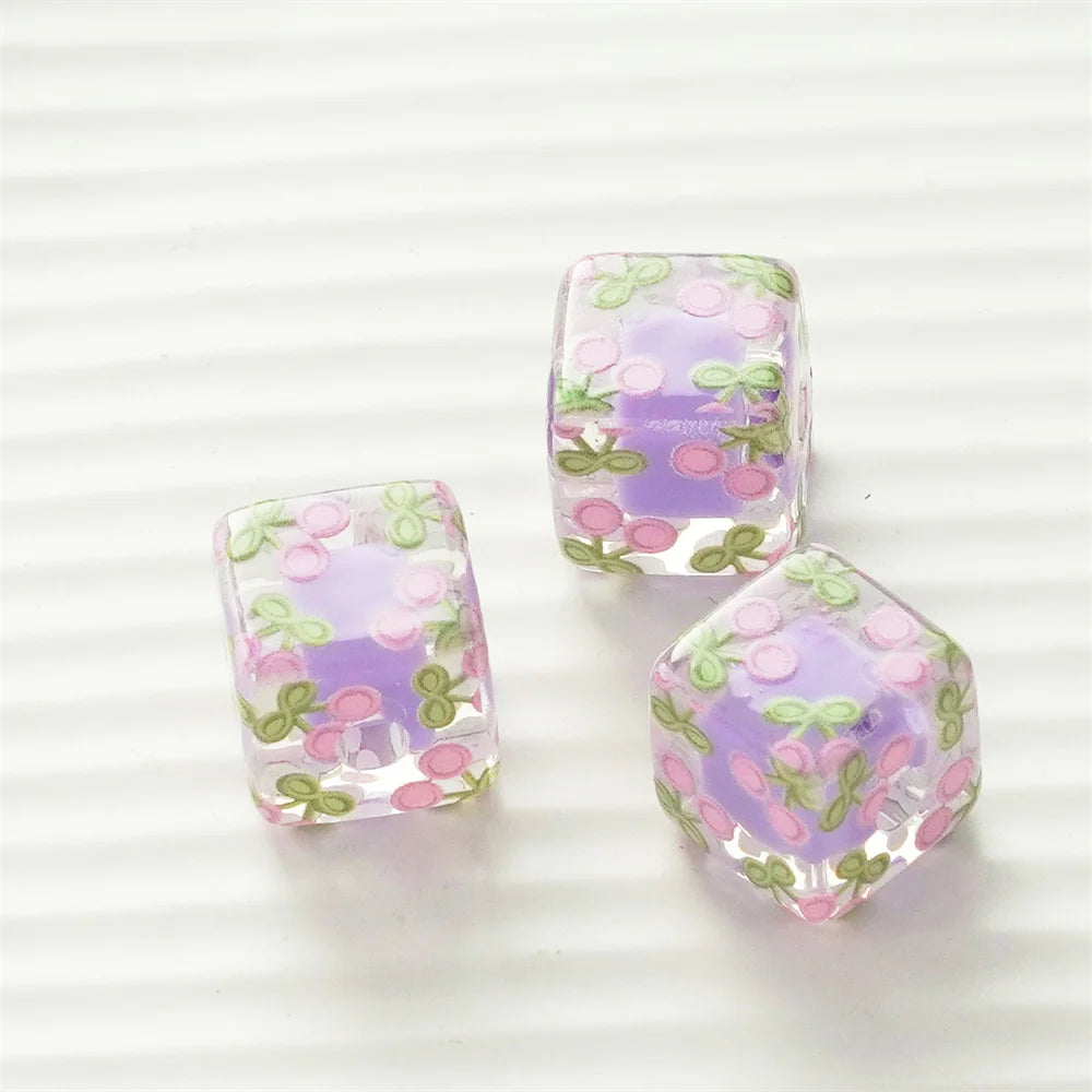 14mm New Flower Beads Square Middle Bead Hand Strings Ropes Bracelet Loose Beads Accessories Girl DIY Jewelry Material